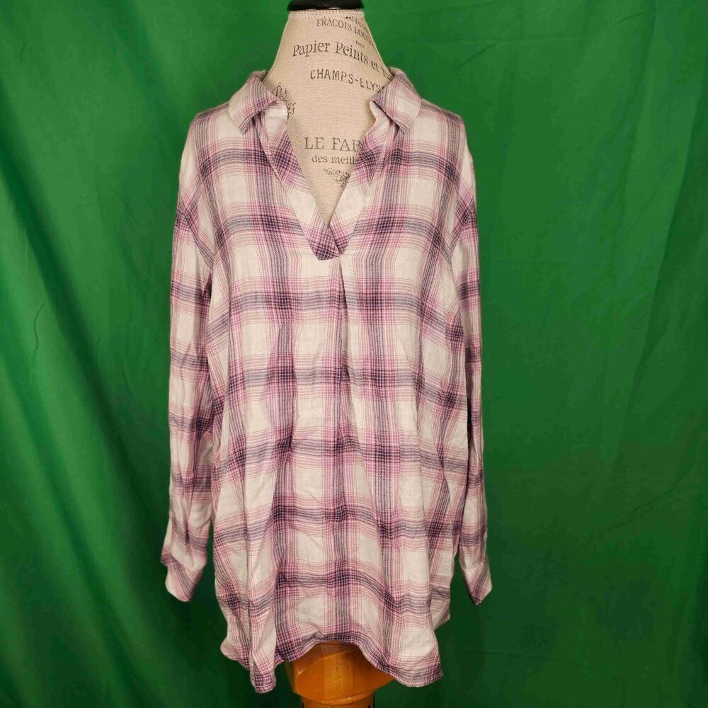 NWT J Jill Womens Gray Purple Plaid Long Sleeve Button Down Shirt 2X